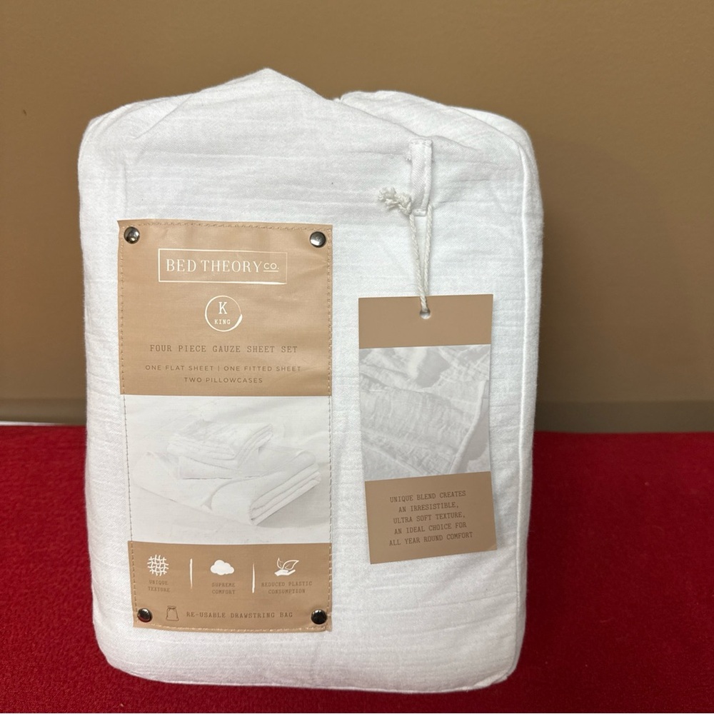 Bed Theory Co. 4 Pc Gauze Leonore King Sheet Set In White Soft Texture NWT